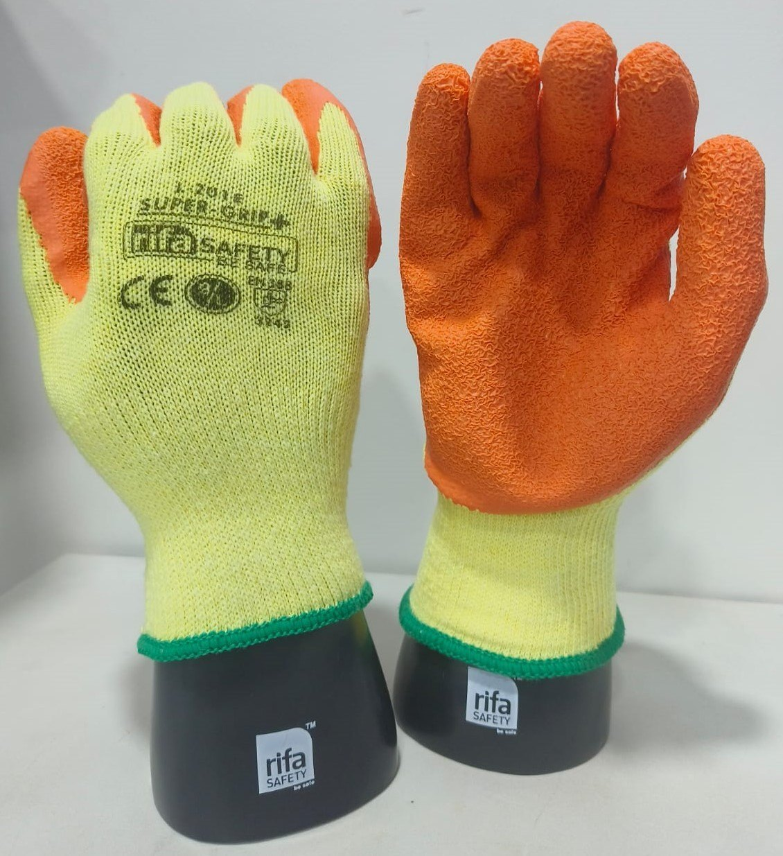 HAND GLOVES LATEX COATED ORANGE YELLOW RIFA