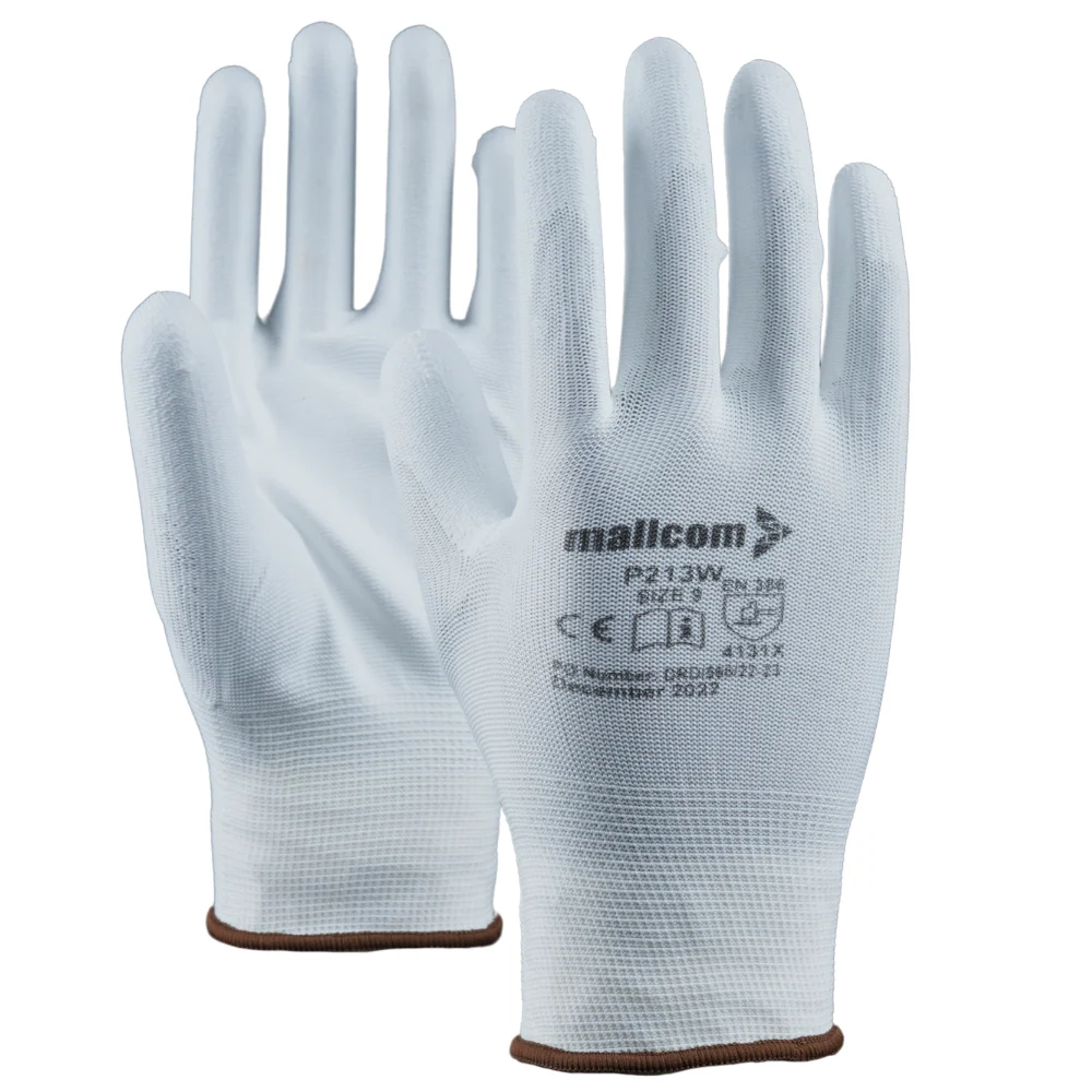 Mallcom White on White Pu gloves