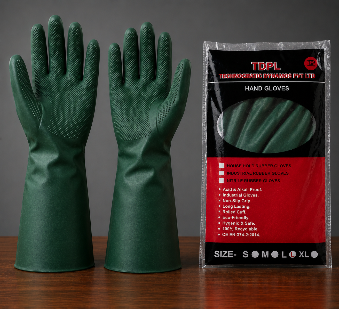 TDPL NITRILE DARK GREEN HAND GLOVES 14''