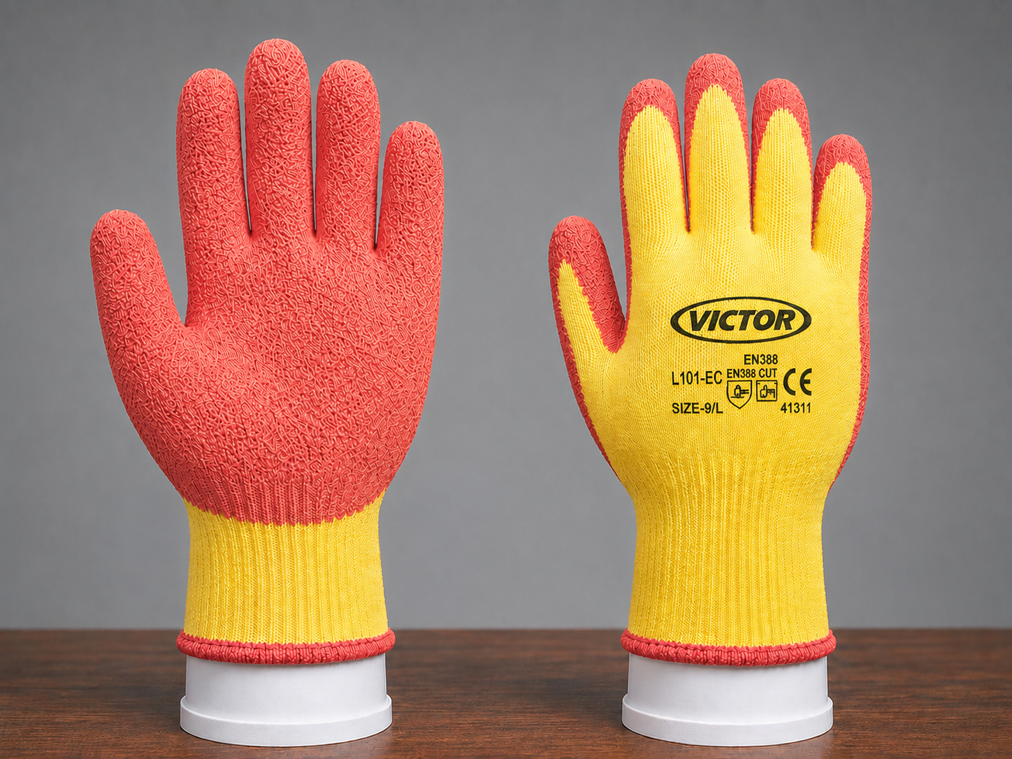 Latex Coated Industrial Yellow Orange Hand Gloves
