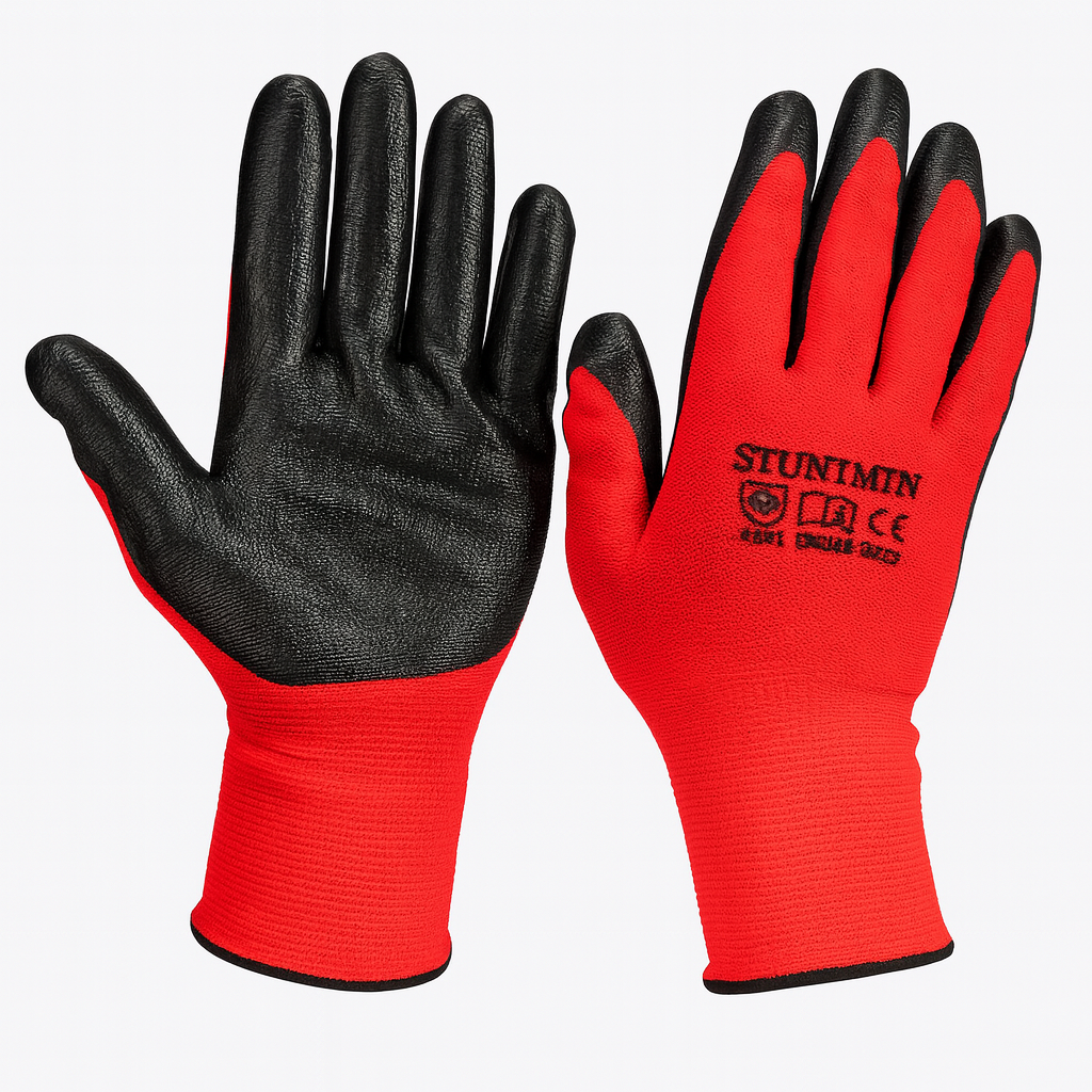 NITRILE COATED  BLACK RED HAND GLOVES