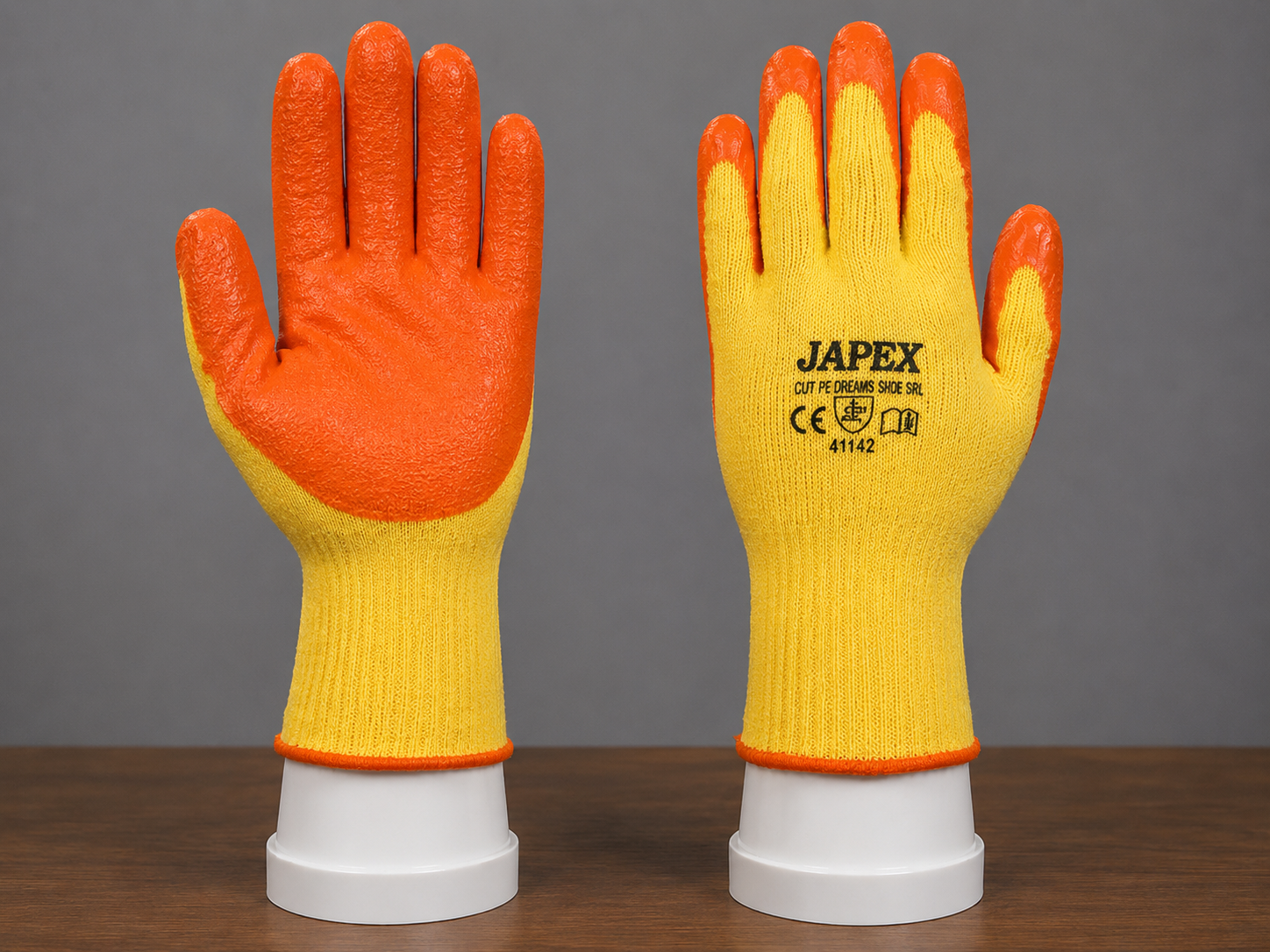HAND GLOVES LATEX COATED ORANGE YELLOW
